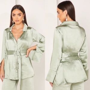 Elliatt Sage Green Satin Wrap Blouse